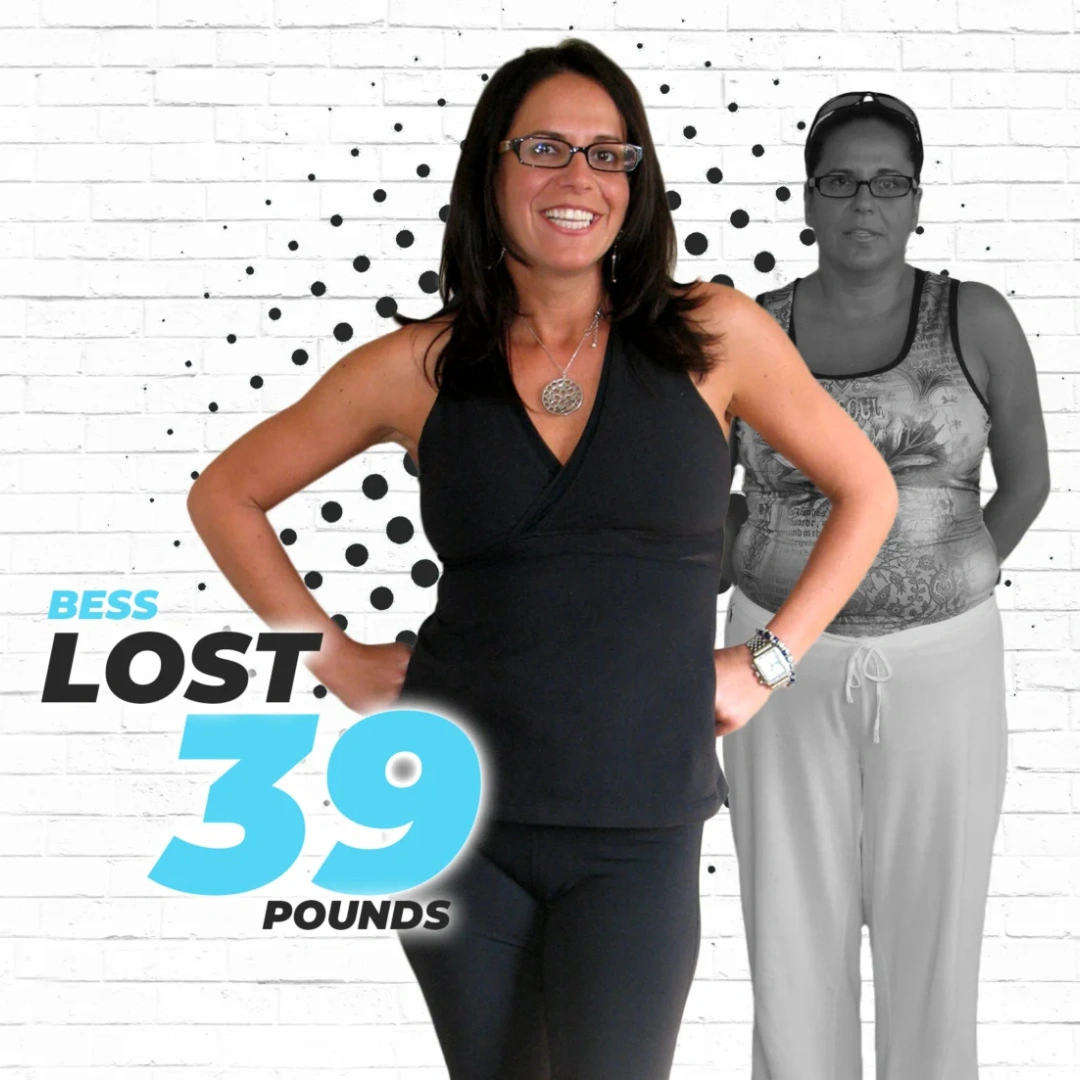Bess before and after the Metabolic Mastery Method, down 39 pounds
